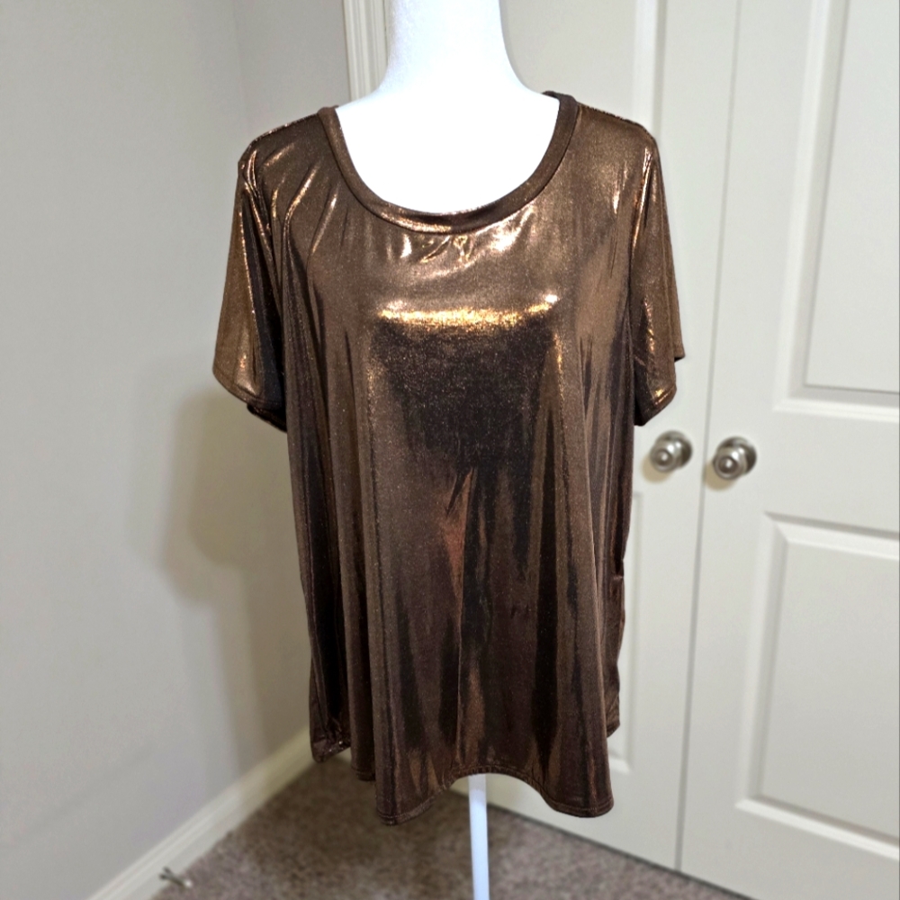 Torrid Liquid Shine Crew Neck Top Size 3 (XXXL) in Bronze